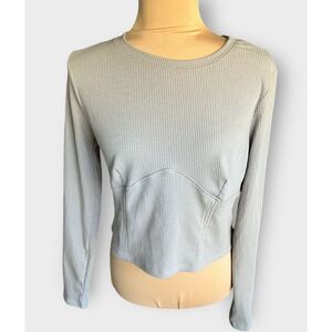 Brand New BP. Women’s Large Heather Grey Cropped Long Sleeve Shirt Top Stretch